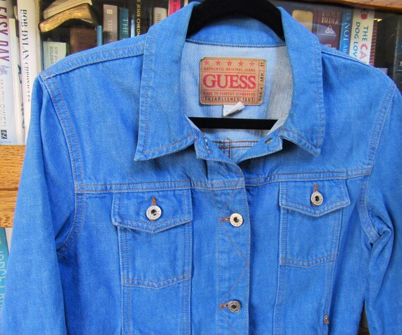 Vintage 1990's Guess Trucker Jacket Women's M Blu… - image 2