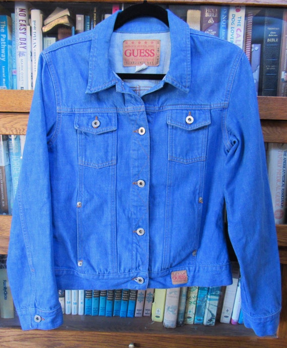 Vintage 1990's Guess Trucker Jacket Women's M Blu… - image 1