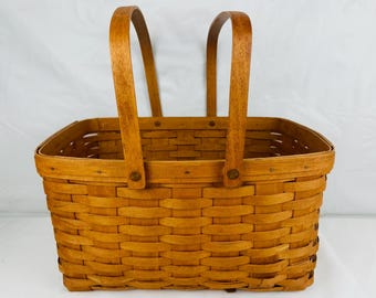 Cesto da spesa vintage Longaberger del 1992 con doppio manico oscillante da 15 pollici.