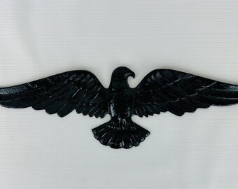 Targa da parete vintage in metallo nero fuso con aquila calva, 38 cm, decorazione patriottica americana.