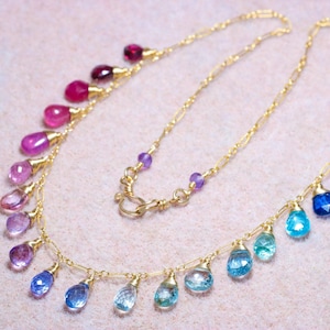 Rainbow Gemstone Necklace Colorful Stone Necklace Precious Gemstone Necklace Multi Stone Drop Necklace Rainbow Necklace Sapphire Necklace