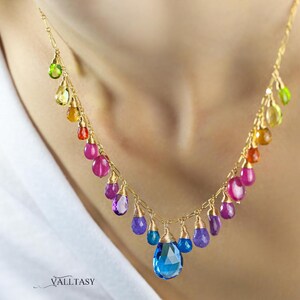Rainbow Necklace Luxe - Light Blue Gemstone