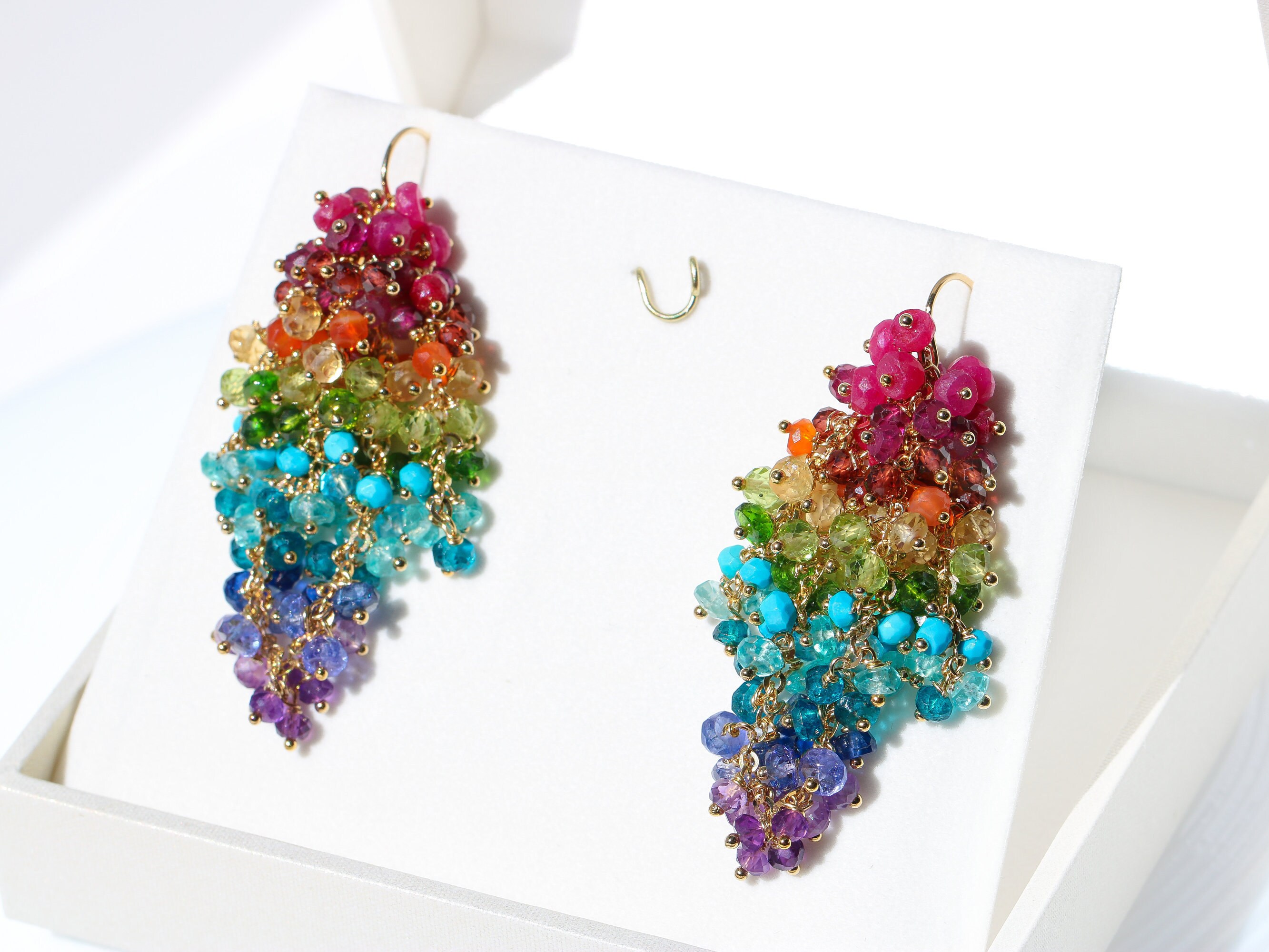 Rainbow Gemstone Earrings Rainbow Earrings Colorful Earrings Etsy