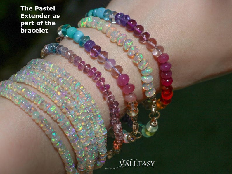 14K Solid Gold Pastel Gemstone Extender: Silk Knotted Bracelet or Necklace image 6