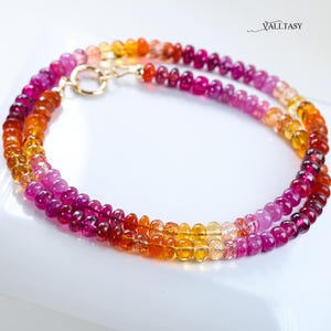 14K Solid Gold Gemstone Necklace: Ruby, Fire Opal, Sapphire