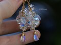 Rainbow Moonstone Dangle Earrings, Blue Flash Gemstone Cluster