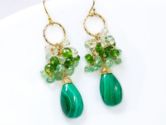 Malachite Earrings Green Gemstone Earrings Chrome Diopside | Etsy