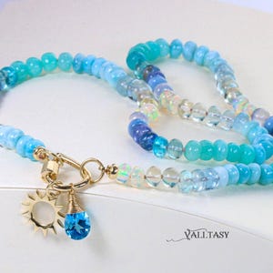 Topaz Necklace Blue Gemstone Necklace Silk Knotted Necklace Larimar Knotted Necklace 14K Gold Aquamarine Gold Beaded Necklace SOLID GOLD 14K
