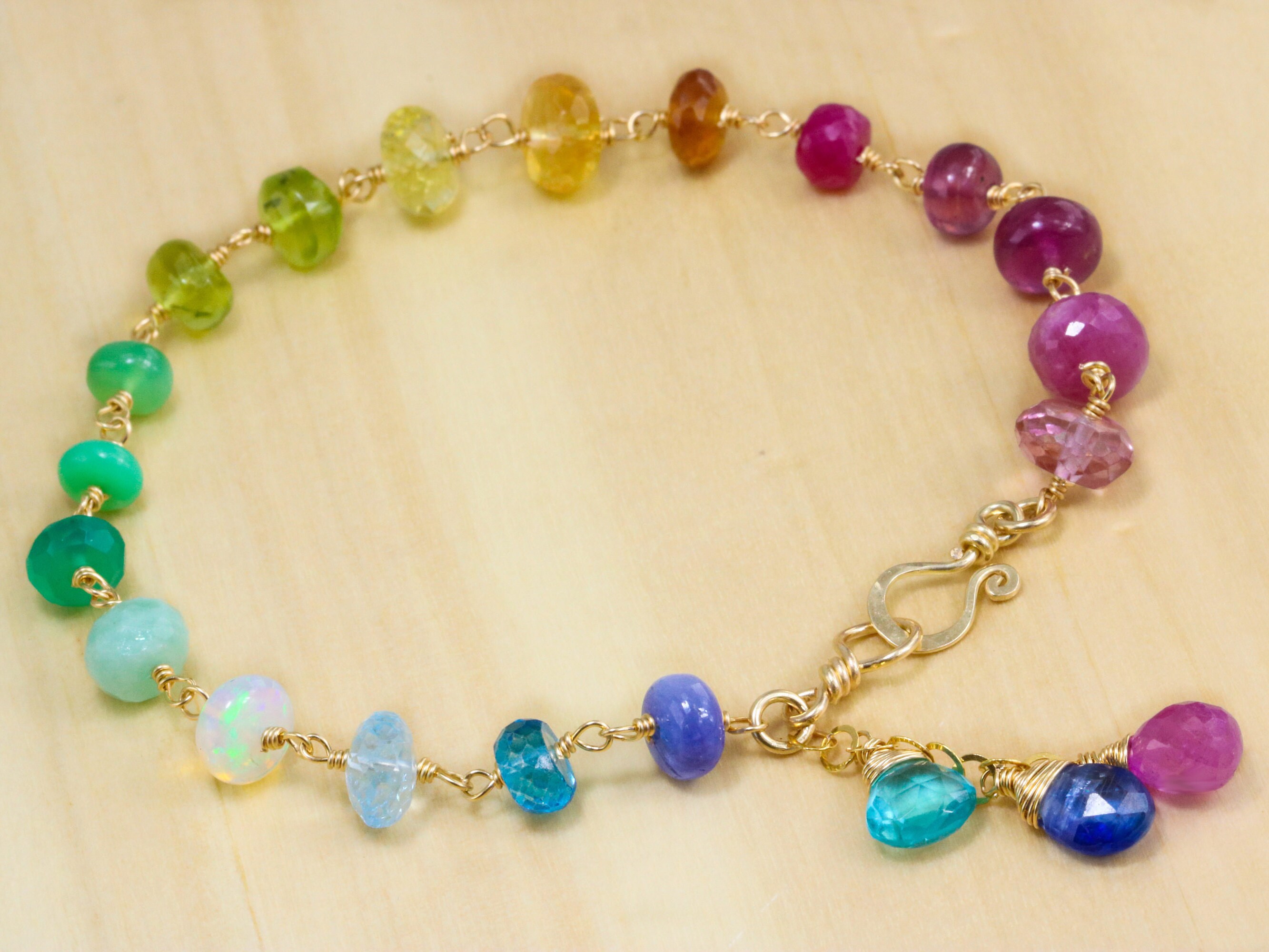 Rainbow Bracelet Rainbow Gemstone Bracelet SOLID GOLD 14K Etsy
