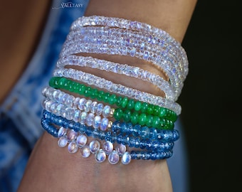 Rainbow Moonstone Bracelet: 14K Solid Gold Multi-Wrap Necklace