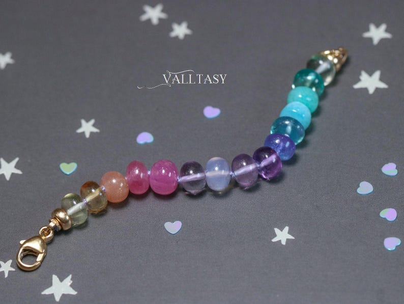 14K Solid Gold Pastel Gemstone Extender: Silk Knotted Bracelet or Necklace image 8