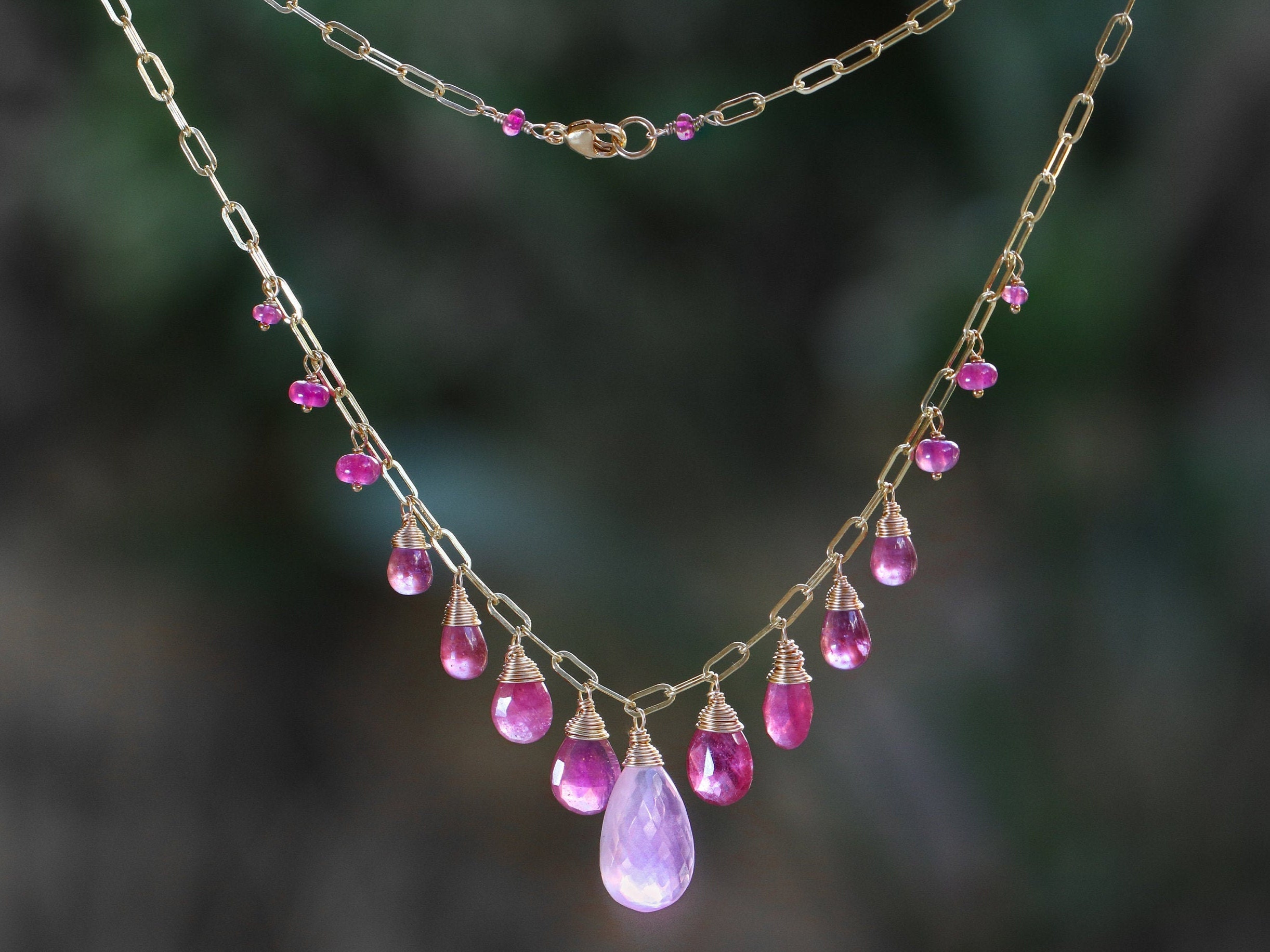 Pretty in Pink Sapphire Gold Chain (16 Inches) by GEHNA