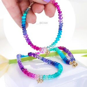 Multi Gemstone Beaded Necklace, 14K Gold XO Charm image 9