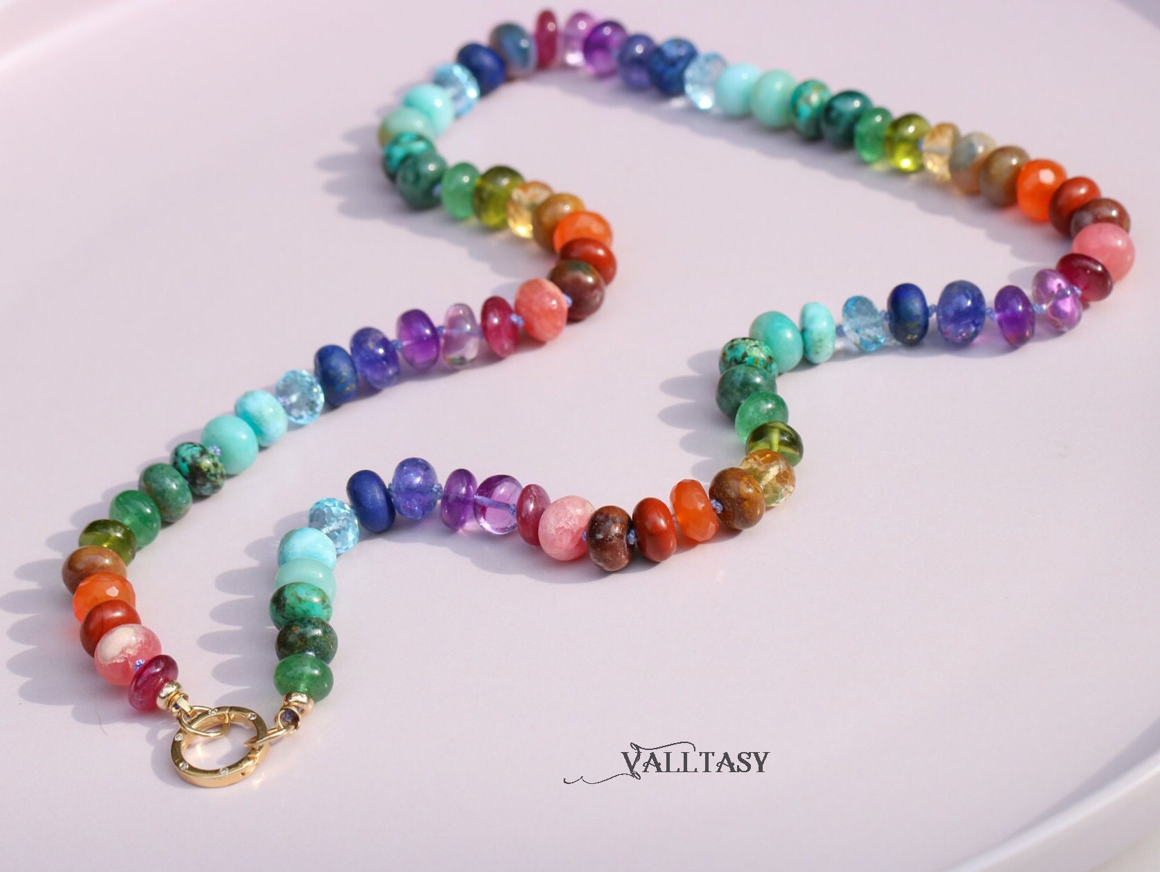 Rainbow Silk Knotted Necklace Colorful 