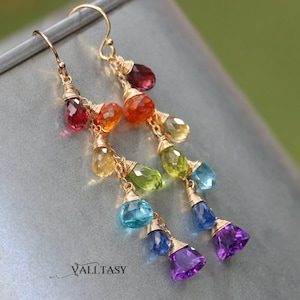 Rainbow Earrings Drop Earrings Precious Stone Multi Gemstone Earrings Rainbow Colorful Earrings Everyday Earrings Dangle Earrings Gold Fill