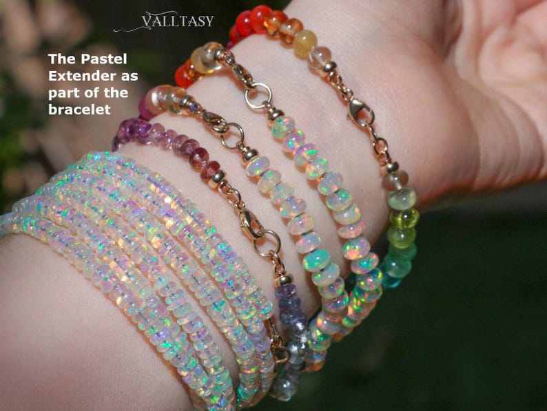 14K Solid Gold Pastel Gemstone Extender: Silk Knotted Bracelet or Necklace image 7