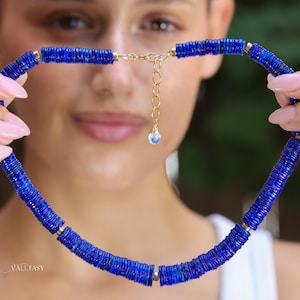 Lapis Lazuli Necklace, Blue Gemstone Necklace Gold Filled Blue Beaded Necklace, Bold Necklace Statement Necklace, Blue Choker, Blue Necklace