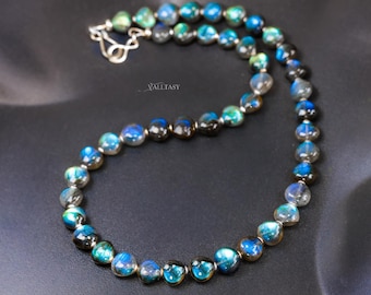 Labradorite Necklace: Blue Flash Gemstones - Sterling Silver Beads