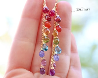 Rainbow Gemstone Earrings - Colorful Multi-Stone Dangle Drops