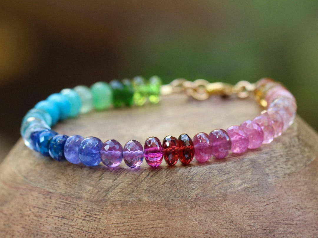 Buy Rainbow Gemstone Bracelet Gold Bracelet Colorful Bracelet Semi Precious  Stack Bracelet Rainbow Bracelet Multi Stone Bracelet SOLID GOLD 14K Online 