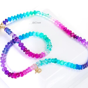 Multi Gemstone Beaded Necklace, 14K Gold XO Charm image 3