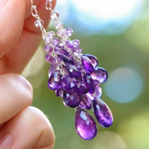 Amethyst Earrings Purple Gemstone Earrings Long Cluster Earrings Purple Amethyst Dangle Earrings Long Precious Purple Statement Earrings