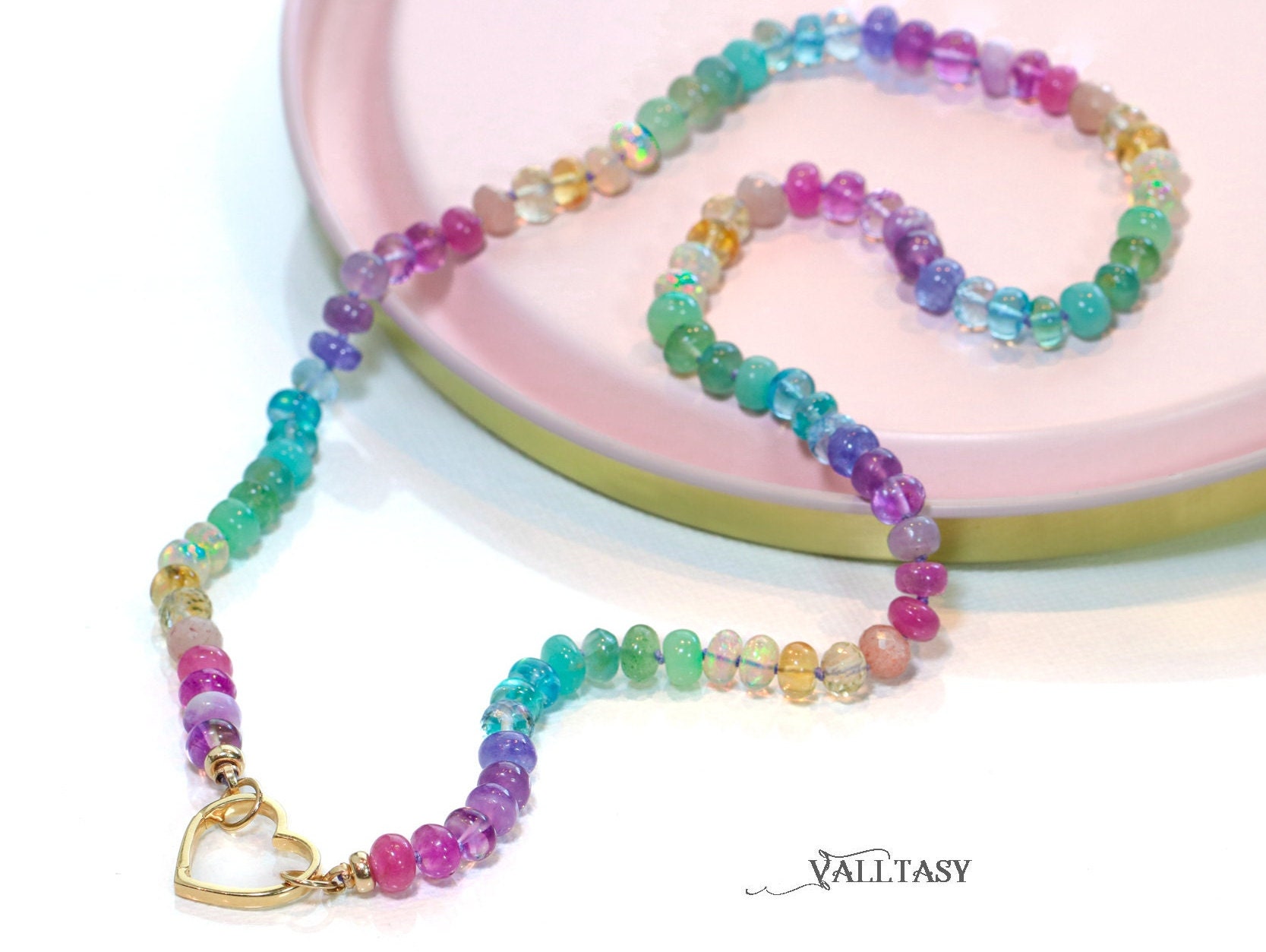 Pastel Rainbow Gemstone Necklace Silk Knotted Necklace Pastel image picture