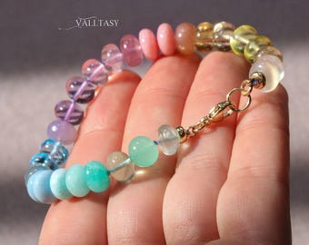 Pastel Silk Knotted Bracelet Pastel Gemstone Bracelet Gemstone Beaded Bracelet Gold 14K Gemstone Silk Knotted Pastel Rainbow SOLID GOLD 14K