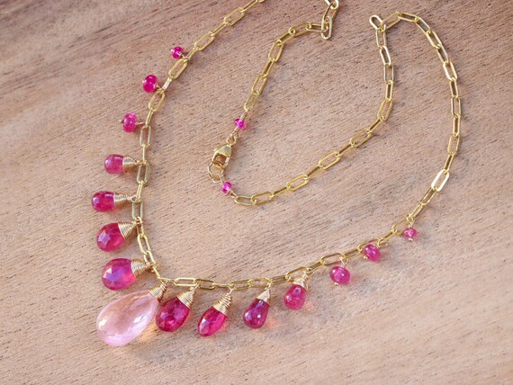 Pink Sapphire Necklace Rose Quartz Necklace Pink Gemstone Necklace