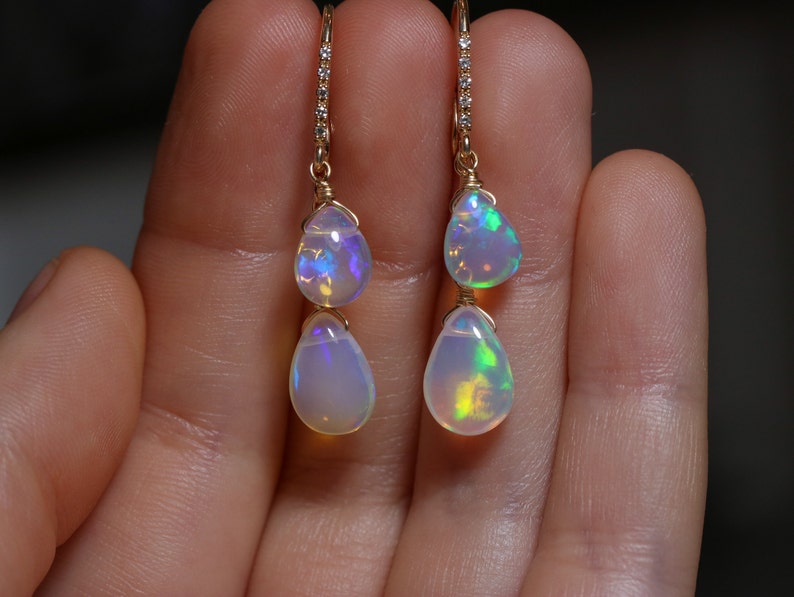 SOLID GOLD 14K Ethiopian Opal Earrings Welo Opal Earrings | Etsy