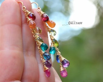 Rainbow Gemstone Dangle Earrings: 14k Gold Filled, Multi-Stone