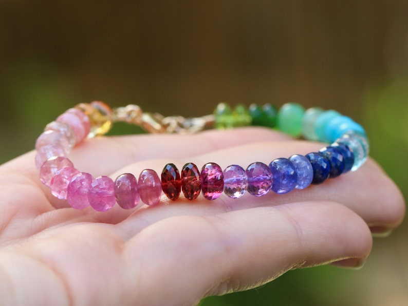 Rainbow Gemstone Bracelet Precious Bracelet Colorful Bracelet Etsy