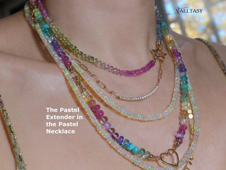 14K Solid Gold Pastel Gemstone Extender: Silk Knotted Bracelet or Necklace image 2