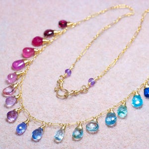 Rainbow Gemstone Necklace Colorful Stone Necklace Precious Gemstone Necklace Multi Stone Drop Necklace 14K Rainbow Necklace SOLID GOLD 14K