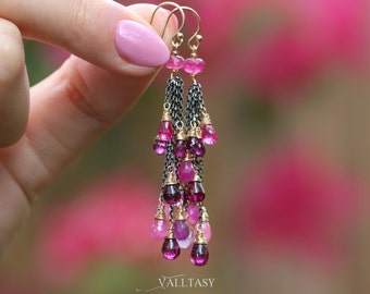 Pink Sapphire Earrings Pink Tourmaline Earrings Rhodolite Garnet Earring Pink Gemstone Earring Pink Dangle Earring Pink Stone SOLID GOLD 14K