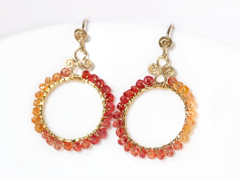 Songea Sapphire Earrings Orange Gemstone Hoop Earrings | Etsy
