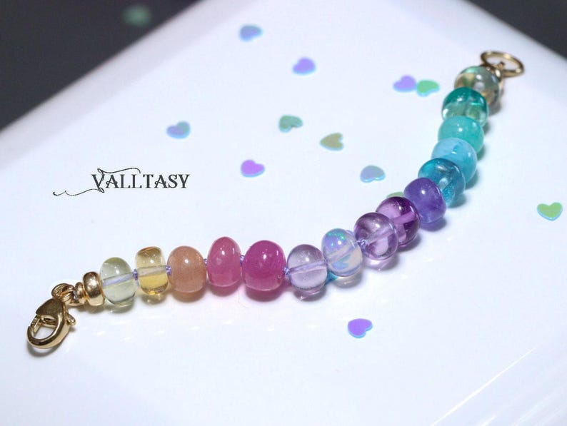 14K Solid Gold Pastel Gemstone Extender: Silk Knotted Bracelet or Necklace image 1
