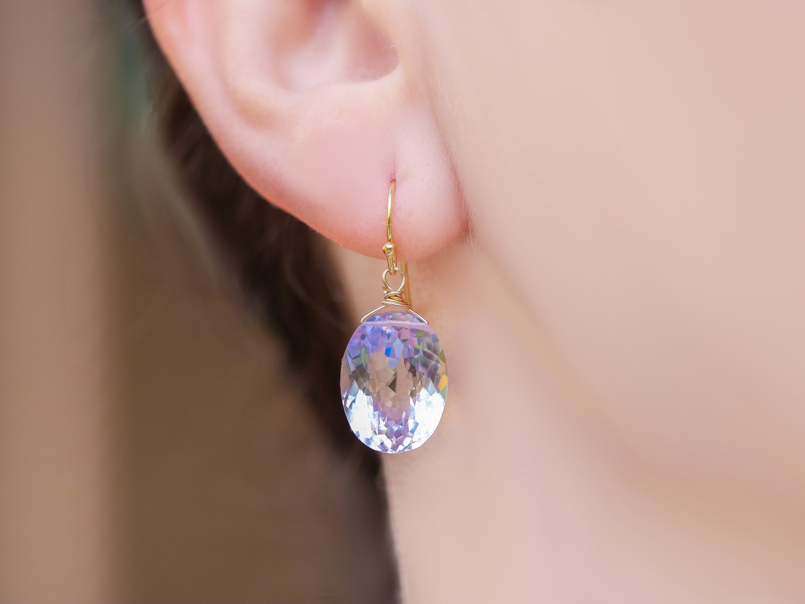 Pink Amethyst Earrings Gemstone Earrings Gift for Her Gold - Etsy