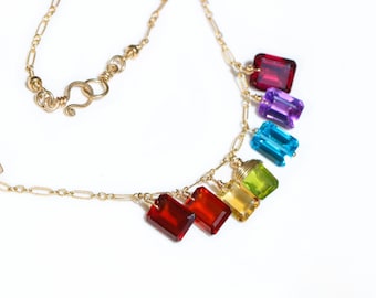 Rainbow Gemstone Necklace Fine Jewelry Semi Precious Stone Necklace Multi Gemstone Necklace Rainbow Necklace Colorful Stone Necklace Choker