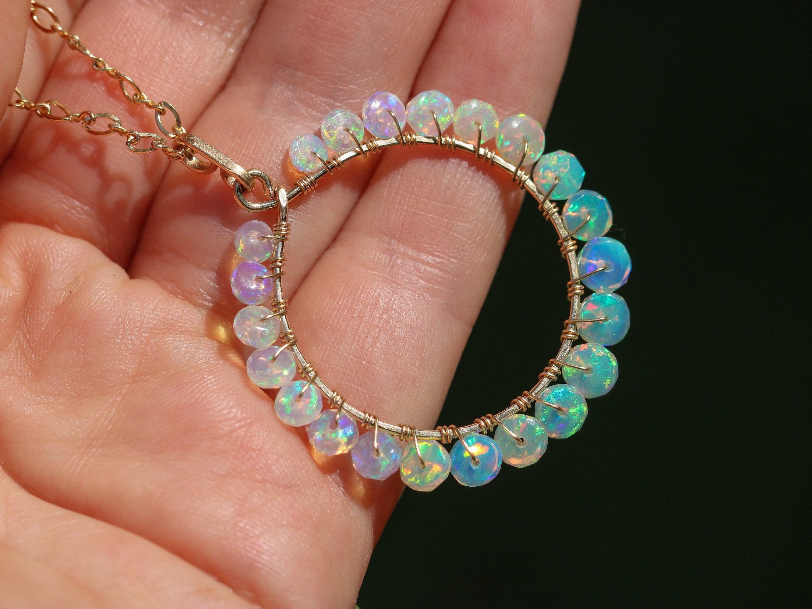 Ethiopian Opal Pendant Welo Opal Necklace Opal Hoop Pendant - Etsy