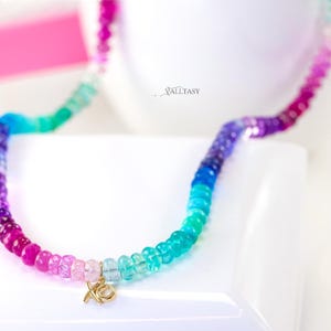 Multi Gemstone Beaded Necklace, 14K Gold XO Charm image 6