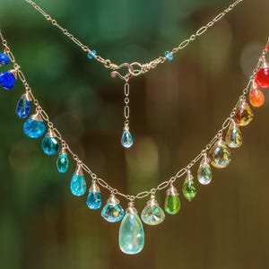 Rainbow Gemstone Necklace Precious Stone Necklace Multi Gemstone Drop Necklace Rainbow Necklace Colorful Necklace Multi Colored Necklace 14K