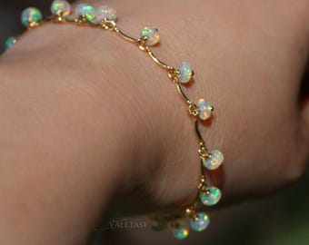 Ethiopian Opal Bracelet, Natural Welo Opals Gold Filled Chain, Genuine Fire Opals