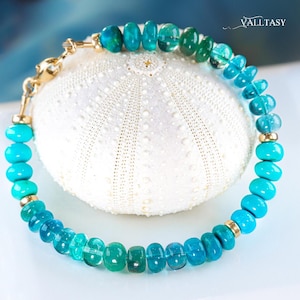 Turquoise Bracelet Teal Blue Gemstone Bracelet, Ocean Bracelet, Sea Bracelet Multi Gemstone Beaded Bracelet Stacking Bracelet SOLID GOLD 14K