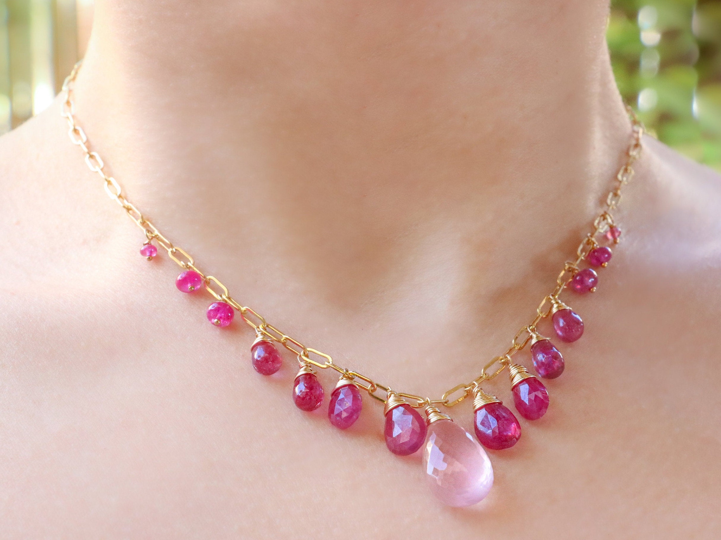 Buy Pink Sapphire Necklace Rose Quartz Necklace Pink Gemstone Online in  India 