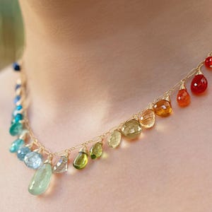 Rainbow Gemstone Necklace Precious Stone Necklace Multi Gemstone Drop Necklace Rainbow Necklace Colorful Necklace Multi Colored Necklace 14K