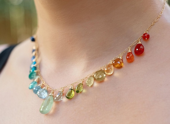 Rainbow Gemstone Necklace Precious Stone Necklace Multi
