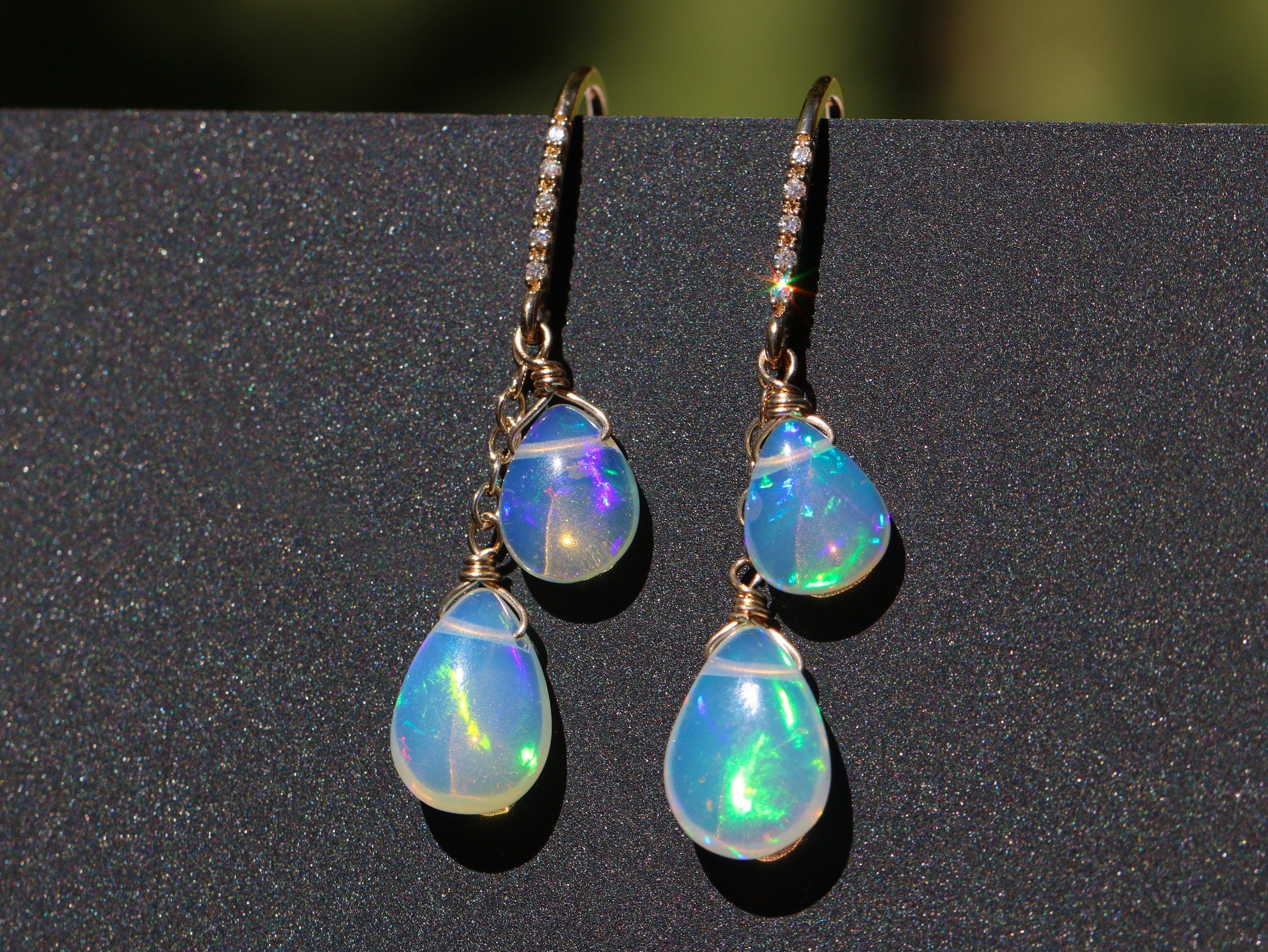 SOLID GOLD 14K Ethiopian Opal Earrings Welo Opal Earrings | Etsy