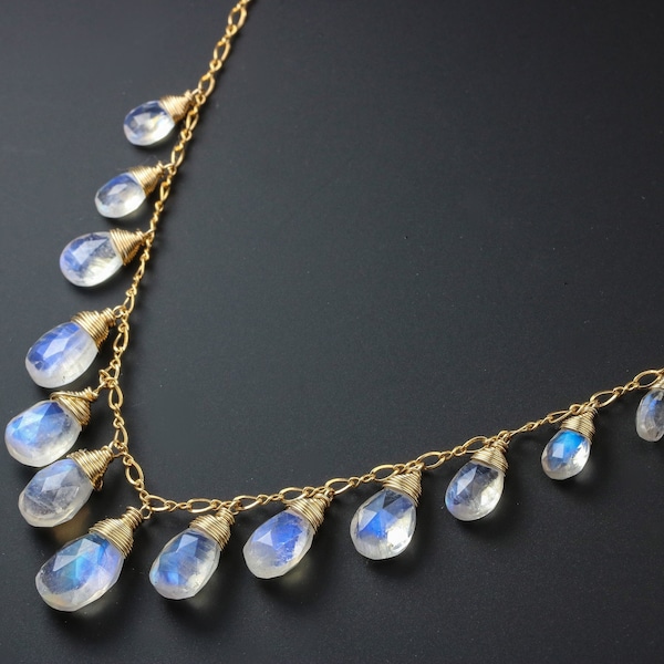 Rainbow Moonstone Necklace Moonstone Necklace Blue Flash Moonstone Drop Necklace Rainbow Moonstone Pendant Precious Statement Necklace Gold