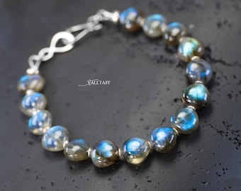 Pulsera de labradorita: piedras azules brillantes - Cuentas de plata de ley